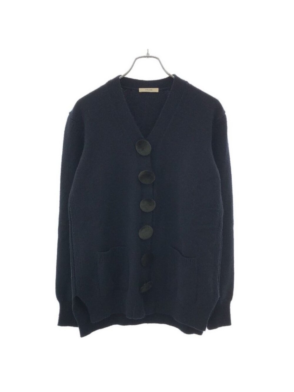 Celine by Phoebe Philo Fur Button Cashmere Knit Cardigan 2 Navy